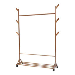 Thehotsale Wooden Garment Hat Rack With Wheels 6 Hooks And Shelf 109 X 38 X 156Cm Brown - thumbnail 4