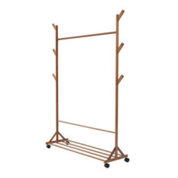 Thehotsale Wooden Garment Hat Rack With Wheels 6 Hooks And Shelf 109 X 38 X 156Cm Brown - thumbnail 5