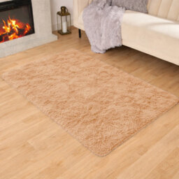 Aspire Homeware Non-Slip Beige Shaggy Rug Soft Fluffy Washable Floor And Kitchen Rug, (L)110Cm X (W)60Cm - thumbnail 1