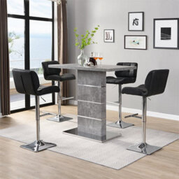 Furniture in Fashion Parini Concrete Effect Bar Table With 4 Candid Black Stools