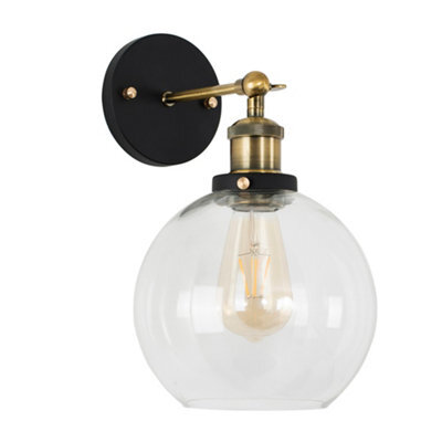 Valuelights Sheridan Industrial Style Black And Gold Wall Light With Clear Glass Shade - image 1