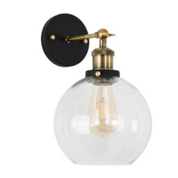 Valuelights Sheridan Industrial Style Black And Gold Wall Light With Clear Glass Shade - thumbnail 1