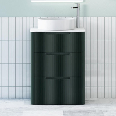Royal Bathrooms Avenza 600mm Deep Moss Green Floor Standing Countertop Bathroom Vanity Unit 3 Drawer With Art Round Basin - image 1