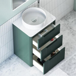 Royal Bathrooms Avenza 600mm Deep Moss Green Floor Standing Countertop Bathroom Vanity Unit 3 Drawer With Art Round Basin - thumbnail 5