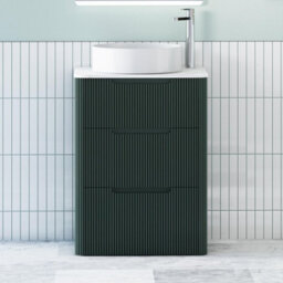 Royal Bathrooms Avenza 600mm Deep Moss Green Floor Standing Countertop Bathroom Vanity Unit 3 Drawer With Art Round Basin - thumbnail 1