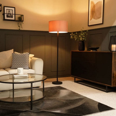 Valuelights Charles Black Floor Lamp With Blush Velvet Shade - image 1