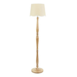 Valuelights Victoria Light Wood Candlestick Floor Lamp With Linen Scallop White Trim Tapered Shade - thumbnail 2
