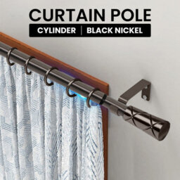 Ameha Cylinder Design Curtains Pole Extendable Durable Metal Curtains Rod (120-210 Cm,48 Inch To 84 Inch , Black Nickel) - thumbnail 1