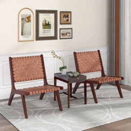 2 Pack Modern Woven Leather Accent Chair Living Room Lounge Chair W/wood Frame - thumbnail 6