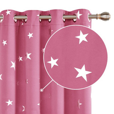 Deconovo Nursery Curtains Pink Star Printed Thermal Insulated Blackout Curtains Eyelet Curtains, 52 X 54 Inch 2 Panels