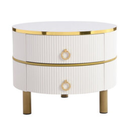Btm 2-In-1 Mdf Round Coffee Table Set With High-Gloss & Brown Glass, 2 Drawers, Living Room - thumbnail 9