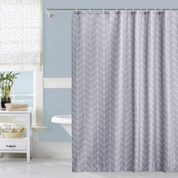 Neel Blue Grey Chevron Polyester Shower Curtain, Water-Resistant Bathroom Curtain With 12 Hooks - 180X200Cm - thumbnail 8