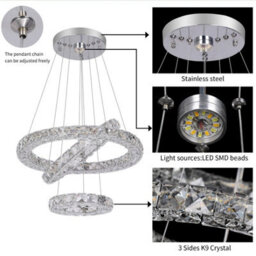 Crystal Chandelier Silver Led Ceiling Lights Pendant 3 Color Lights - thumbnail 5
