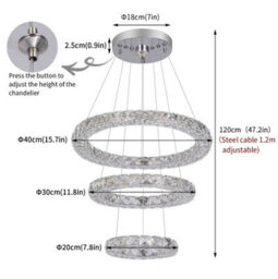 Crystal Chandelier Silver Led Ceiling Lights Pendant 3 Color Lights - thumbnail 7
