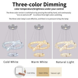 Crystal Chandelier Silver Led Ceiling Lights Pendant 3 Color Lights - thumbnail 4