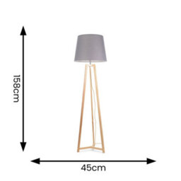 Valuelights Lottie Natural Wood Tripod Floor Lamp With Grey Tapered Shade - Led Bulb Included - thumbnail 4