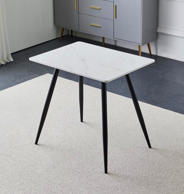 Hallowood Furniture Cullompton Small Dining Table (0.8M) With Marble Effect Top And Black Legs - image 1
