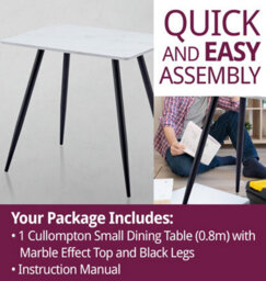 Hallowood Furniture Cullompton Small Dining Table (0.8M) With Marble Effect Top And Black Legs - thumbnail 7
