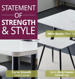 Hallowood Furniture Cullompton Small Dining Table (0.8M) With Marble Effect Top And Black Legs - thumbnail 4