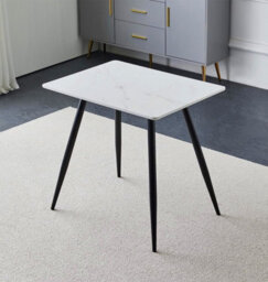 Hallowood Furniture Cullompton Small Dining Table (0.8M) With Marble Effect Top And Black Legs