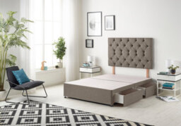 "Somnior Beds Premier 2Ft6 Small Single Divan Bed Base With 30"" Tufted Headboard - Tweed Fabric, Coffee - 2 Drawer" - thumbnail 1