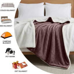 Moonlight Bedding Sherpa Fleece Throw Blanket Coffee King Soft Thick & Fluffy Reversible Throw For Sofa, Bed & Travel Blanket - thumbnail 4