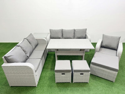 Fimous 10 Seater Poly Rattan Outdoor Garden Furniture Rectangular Dining Table Sofa Set 3 Seater Sofa 3 Stools Side Table - image 1