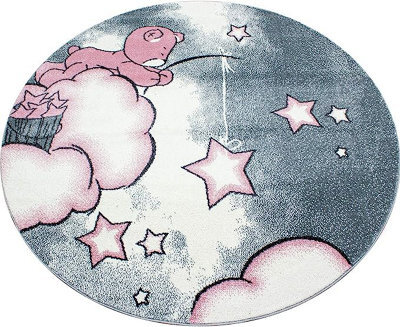 Bravich Pink Baby Bear Stars Cirlce Rug - Kids - 120Cm