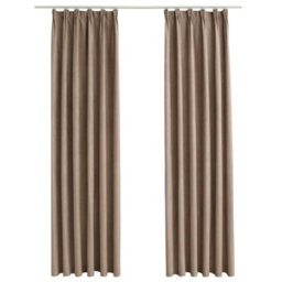 Berkfield Elegant Blackout Curtains With Hooks 2 Pcs Taupe 140X175 Cm