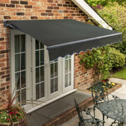 Primrose Awnings 4.0m x 3.0m Retractable Manual Standard Charcoal Frame Charcoal Awning Outdoor Patio Canopy