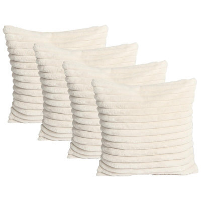 OHS 4 X Faux Fur Thick Rib Cushion Covers, 45 X 45Cm - Natural - image 1