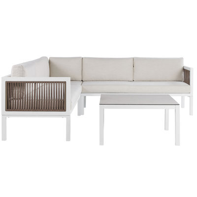 Beliani Garden Corner Sofa With Table 4 Seater Borello Left Hand Metal Beige - image 1