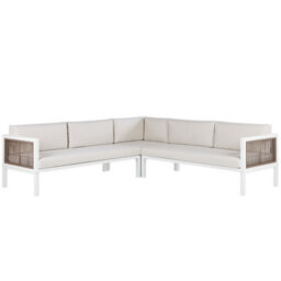Beliani Garden Corner Sofa With Table 4 Seater Borello Left Hand Metal Beige - thumbnail 5