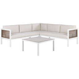 Beliani Garden Corner Sofa With Table 4 Seater Borello Left Hand Metal Beige - thumbnail 4