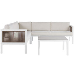 Beliani Borello 4 Seater Garden Corner Sofa With Table Left Hand Beige Metal