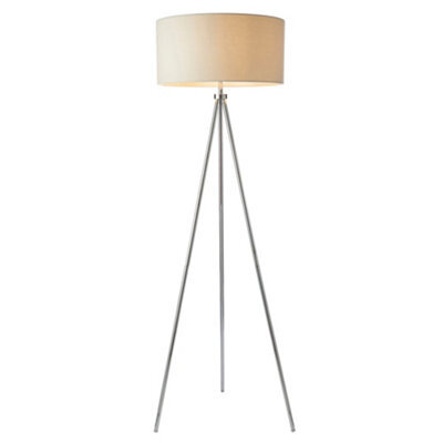 Sleek Tripod Floor Lamp Chrome E27 Free Standing Lounge Light & Ivory Shade - image 1