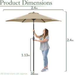 Garden Parasol Umbrella Aluminium Patio Sun Shade Uv With Crank 2.4M Christow - thumbnail 7