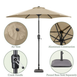 Garden Parasol Umbrella Aluminium Patio Sun Shade Uv With Crank 2.4M Christow - thumbnail 6