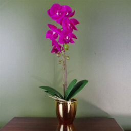 Leaf Artificial 46Cm Orchid Dark Pink / Gold - thumbnail 1