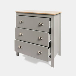 Ohs Chicago 3 Drawer Bedside Table Hallway Cabinet Nightstand, Grey - thumbnail 6