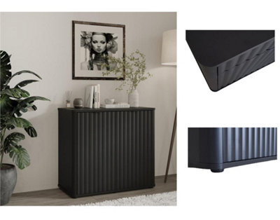 Impact Furniture Black Sideboard Cabinet Small Buffet Compact Slimline Storage Unit Ribbed Fluted 800mm Doors Nuvo - image 1