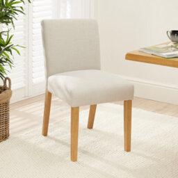 The Furniture Market Monty Natural Linen Fabric Dining Chair Natural Oak Hardwood Legs Modern Minimalist Design Cushioned Seat Minor Assembly Required