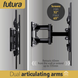 Futura Tv Wall Bracket Mount For 32-65 Inch Tvs, Tilt, Swivel & Rotation, Universal Flat & Curved Tvs, Vesa Max 400X400mm 35Kg Max - thumbnail 5