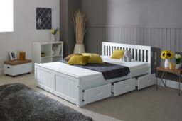Amani Mission Wooden Bed, Pine Bed With Under Bed Storage Drawers And Slatted Headboard - White 5'0 King - thumbnail 2