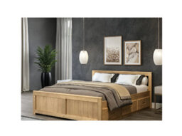 Amani Mission Wooden Bed, Pine Bed With Under Bed Storage Drawers And Slatted Headboard - White 5'0 King
