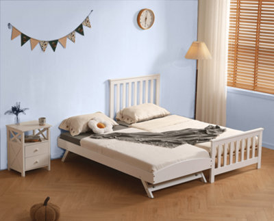 Amani Oxford White Single Bed With Underbed Trundle - Solid Wood Frame - Kids/guest Room - image 1