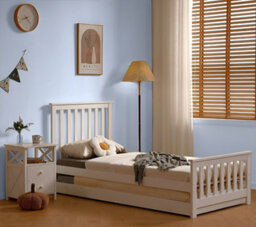 Amani Oxford White Single Bed With Underbed Trundle - Solid Wood Frame - Kids/guest Room - thumbnail 2