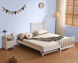 Amani Oxford White Single Bed With Underbed Trundle - Solid Wood Frame - Kids/guest Room