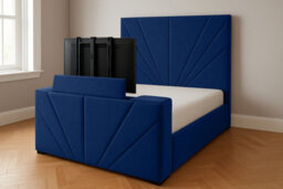 Royal View Velvet Upholstered Smart Tv Bed Frame - Plush Velvet, Blue