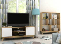 Dorel Cassie Tv-Stand With 2 Doors In Oak Look White - thumbnail 2